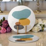 - Supla2li-7391-Gorsel1 - Realhomes Realhomes Renkli Zemin Üzerinde Onedraw Çizimli Oval Desenli Modern 2'li Yuvarlak Servis Altlığı - Supla Realhomes