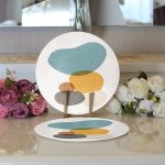 - Supla2li-7391-Gorsel3 - Realhomes Realhomes Renkli Zemin Üzerinde Onedraw Çizimli Oval Desenli Modern 2'li Yuvarlak Servis Altlığı - Supla Realhomes