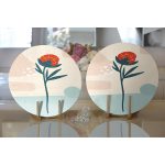 Realhomes Rengarenk Zeminde Onedraw Çizimli Çiçek Desenli Dijital Baskılı Modern 2'li Yuvarlak Servis Altlığı - Supla Realhomes