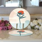 Realhomes Rengarenk Zeminde Onedraw Çizimli Çiçek Desenli Dijital Baskılı Modern 2'li Yuvarlak Servis Altlığı - Supla Realhomes