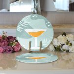 - Supla2li-7399-Gorsel3 - Realhomes Realhomes Renkli Zeminde Bardak Desenli Dijital Baskılı Modern 2'li Yuvarlak Servis Altlığı - Supla Realhomes