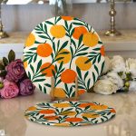 - Supla2li-7401-Gorsel1 - Realhomes Realhomes Renkli Zeminde Onedraw Çizimli Limon Desenli Dijital Baskılı Modern 2'li Yuvarlak Servis Altlığı - Supla Realhomes