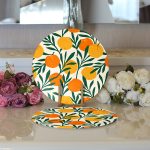 - Supla2li-7401-Gorsel3 - Realhomes Realhomes Renkli Zeminde Onedraw Çizimli Limon Desenli Dijital Baskılı Modern 2'li Yuvarlak Servis Altlığı - Supla Realhomes