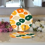 Realhomes Renkli Zeminde Onedraw Çizimli Dijital Baskılı Modern 2'li Yuvarlak Servis Altlığı - Supla Realhomes