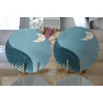 Realhomes Renkli Zeminde Onedraw Çizimli Gokyuzu Temalı Dijital Baskılı Modern 2'li Yuvarlak Servis Altlığı - Supla Realhomes