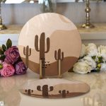 Realhomes Renkli Zeminde Onedraw Çizimli Kaktus Desenli Dijital Baskılı Modern 2'li Yuvarlak Servis Altlığı - Supla Realhomes