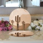 Realhomes Renkli Zeminde Onedraw Çizimli Kaktus Desenli Dijital Baskılı Modern 2'li Yuvarlak Servis Altlığı - Supla Realhomes