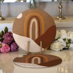 Realhomes Renkli Zeminde Onedraw Çizimli Oval Desenli Dijital Baskılı Modern 2'li Yuvarlak Servis Altlığı - Supla Realhomes