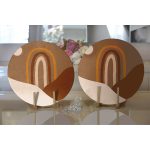 Realhomes Renkli Zeminde Onedraw Çizimli Oval Desenli Dijital Baskılı Modern 2'li Yuvarlak Servis Altlığı - Supla Realhomes