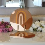 Realhomes Renkli Zeminde Onedraw Çizimli Oval Desenli Dijital Baskılı Modern 2'li Yuvarlak Servis Altlığı - Supla Realhomes