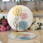 - Supla2li-7442-Gorsel1 - Realhomes  Realhomes Renkli Zeminde Onedraw Çizimli Yaprak Desenli Dijital Baskılı Modern 2'li Yuvarlak Servis Altlığı - Supla Realhomes