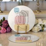 Realhomes Renkli Zeminde Onedraw Çizimli Obje Dijital Baskılı Modern 2'li Yuvarlak Servis Altlığı - Supla Realhomes