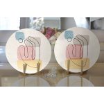 Realhomes Renkli Zeminde Onedraw Çizimli Obje Dijital Baskılı Modern 2'li Yuvarlak Servis Altlığı - Supla Realhomes