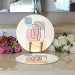 Realhomes Renkli Zeminde Onedraw Çizimli Obje Dijital Baskılı Modern 2'li Yuvarlak Servis Altlığı - Supla Realhomes