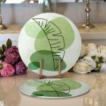 - Supla2li-7446-Gorsel1 - Realhomes Realhomes Renkli Zeminde Yaprak Motifli Dijital Baskılı Modern 2'li Yuvarlak Servis Altlığı - Supla Realhomes