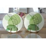 - Supla2li-7446-Gorsel2 - Realhomes Realhomes Renkli Zeminde Yaprak Motifli Dijital Baskılı Modern 2'li Yuvarlak Servis Altlığı - Supla Realhomes