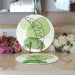 - Supla2li-7446-Gorsel3 - Realhomes Realhomes Renkli Zeminde Yaprak Motifli Dijital Baskılı Modern 2'li Yuvarlak Servis Altlığı - Supla Realhomes