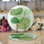 Realhomes Renkli Zeminde Yaprak Motifli Dijital Baskılı Modern 2'li Yuvarlak Servis Altlığı - Supla Realhomes