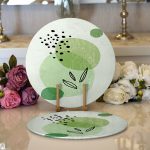 Realhomes Renkli Zeminde Yaprak Motifli Dijital Baskılı Modern 2'li Yuvarlak Servis Altlığı - Supla Realhomes