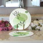 Realhomes Renkli Zeminde Yaprak Motifli Dijital Baskılı Modern 2'li Yuvarlak Servis Altlığı - Supla Realhomes