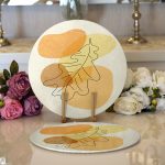 Realhomes Renkli Zeminde Onedraw Çizimli Yaprak Desenli Dijital Baskılı Modern 2'li Yuvarlak Servis Altlığı - Supla Realhomes