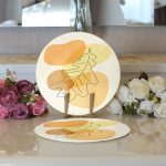 Realhomes Renkli Zeminde Onedraw Çizimli Yaprak Desenli Dijital Baskılı Modern 2'li Yuvarlak Servis Altlığı - Supla Realhomes