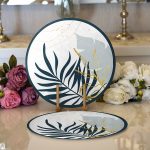 Realhomes Beyaz Zeminde Onedraw Çizimli Yaprak Desenli Dijital Baskılı Modern 2'li Yuvarlak Servis Altlığı - Supla Realhomes