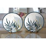 Realhomes Beyaz Zeminde Onedraw Çizimli Yaprak Desenli Dijital Baskılı Modern 2'li Yuvarlak Servis Altlığı - Supla Realhomes