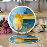 Realhomes Renkli Zeminde Oval Çizimli Dijital Baskılı Modern 2'li Yuvarlak Servis Altlığı - Supla Realhomes