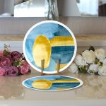 Realhomes Renkli Zeminde Oval Çizimli Dijital Baskılı Modern 2'li Yuvarlak Servis Altlığı - Supla Realhomes