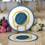 - Supla2li-7460-Gorsel1 - Realhomes  Realhomes Renkli Zeminde Oval Çizimli Dijital Baskılı Modern 2'li Yuvarlak Servis Altlığı - Supla Realhomes