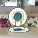 - Supla2li-7460-Gorsel3 - Realhomes  Realhomes Renkli Zeminde Oval Çizimli Dijital Baskılı Modern 2'li Yuvarlak Servis Altlığı - Supla Realhomes