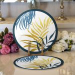 Realhomes Beyaz Zeminde Renkli Yaprak Desenli Dijital Baskılı Modern 2'li Yuvarlak Servis Altlığı - Supla Realhomes