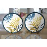 Realhomes Beyaz Zeminde Renkli Yaprak Desenli Dijital Baskılı Modern 2'li Yuvarlak Servis Altlığı - Supla Realhomes