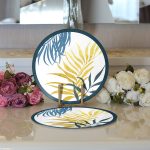 Realhomes Beyaz Zeminde Renkli Yaprak Desenli Dijital Baskılı Modern 2'li Yuvarlak Servis Altlığı - Supla Realhomes