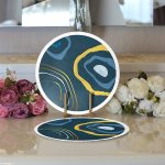 - Supla2li-7462-Gorsel3 - Realhomes  Realhomes Renkli Zeminde Onedraw Çizimli Obje Dijital Baskılı Modern 2'li Yuvarlak Servis Altlığı - Supla Realhomes