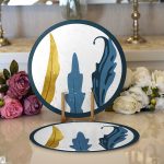 Realhomes Beyaz Zeminde Renkli Yaprak Desenli Dijital Baskılı Modern 2'li Yuvarlak Servis Altlığı - Supla Realhomes