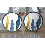 Realhomes Beyaz Zeminde Renkli Yaprak Desenli Dijital Baskılı Modern 2'li Yuvarlak Servis Altlığı - Supla Realhomes