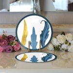 Realhomes Beyaz Zeminde Renkli Yaprak Desenli Dijital Baskılı Modern 2'li Yuvarlak Servis Altlığı - Supla Realhomes