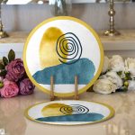 - Supla2li-7465-Gorsel1 - Realhomes Realhomes Beyaz Zeminde Onedraw Çizimli Renkli Oval Obje Modern 2'li Yuvarlak Servis Altlığı - Supla Realhomes