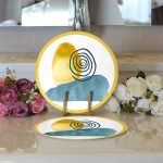 - Supla2li-7465-Gorsel3 - Realhomes Realhomes Beyaz Zeminde Onedraw Çizimli Renkli Oval Obje Modern 2'li Yuvarlak Servis Altlığı - Supla Realhomes