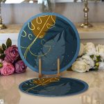 Realhomes Renkli Zeminde Onedraw Çizimli Yaprak Desenli Dijital Baskılı Modern 2'li Yuvarlak Servis Altlığı - Supla Realhomes