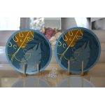 Realhomes Renkli Zeminde Onedraw Çizimli Yaprak Desenli Dijital Baskılı Modern 2'li Yuvarlak Servis Altlığı - Supla Realhomes