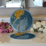 Realhomes Renkli Zeminde Onedraw Çizimli Yaprak Desenli Dijital Baskılı Modern 2'li Yuvarlak Servis Altlığı - Supla Realhomes