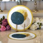 - Supla2li-7473-Gorsel1 - Realhomes Realhomes Beyaz Zeminde Gold Cerceve Icınde Oval Desenli Modern 2'li Yuvarlak Servis Altlığı - Supla Realhomes