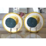 - Supla2li-7473-Gorsel2 - Realhomes Realhomes Beyaz Zeminde Gold Cerceve Icınde Oval Desenli Modern 2'li Yuvarlak Servis Altlığı - Supla Realhomes