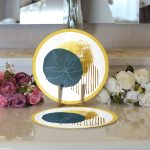 - Supla2li-7473-Gorsel3 - Realhomes Realhomes Beyaz Zeminde Gold Cerceve Icınde Oval Desenli Modern 2'li Yuvarlak Servis Altlığı - Supla Realhomes