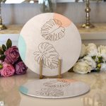 Realhomes Renkli Zeminli Onedraw Çizimli Yaprak Desenli Dijital Baskılı Modern 2'li Yuvarlak Servis Altlığı - Supla Realhomes