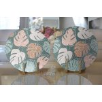 Realhomes Renkli Zeminli Yaprak Desenli Dijital Baskılı Modern 2'li Yuvarlak Servis Altlığı - Supla Realhomes