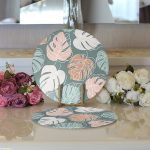 Realhomes Renkli Zeminli Yaprak Desenli Dijital Baskılı Modern 2'li Yuvarlak Servis Altlığı - Supla Realhomes